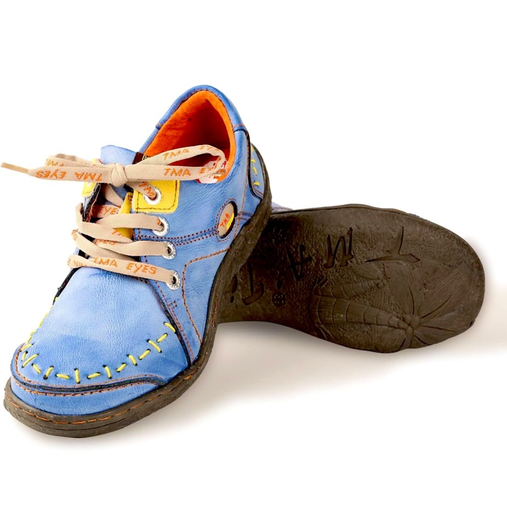 TMA EYES TIME ORIGINAL BLUE LEATHER WALKING SHOES SZ 6.5